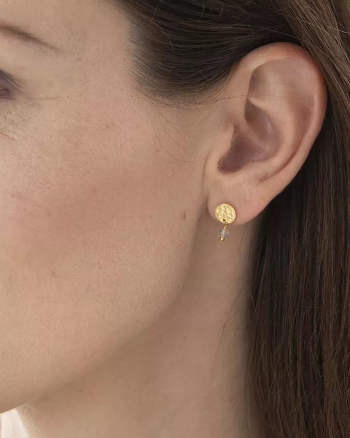 A Beautiful Story - Boucles d’oreilles Mini Coin dorées et Agate bleue