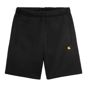 Short : CARHARTT WIP CHASE SWEAT SHORT black gold - Bamboo Skateshop